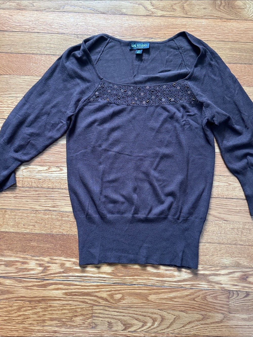 I.N. Studio Brown Square-Neck Embellished Sweater